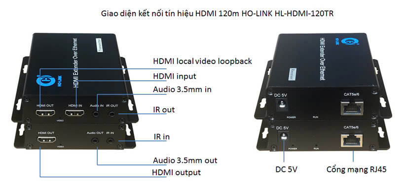 Bộ kéo dài HDMI to Lan hỗ trợ 120m holink HL-HDMI-120TR